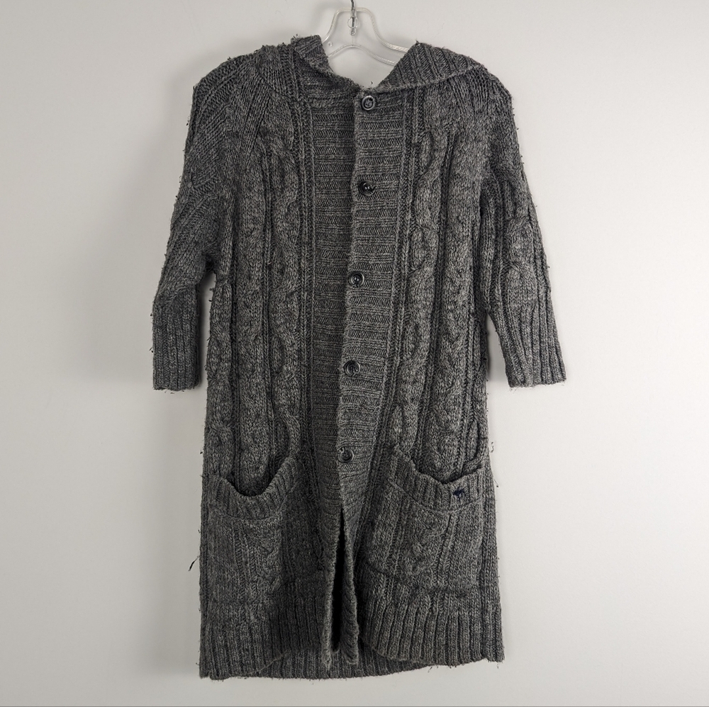 Abercrombie & Fitch Charcoal Cable Knit Wool Blend Cardigan, Hooded, Size M